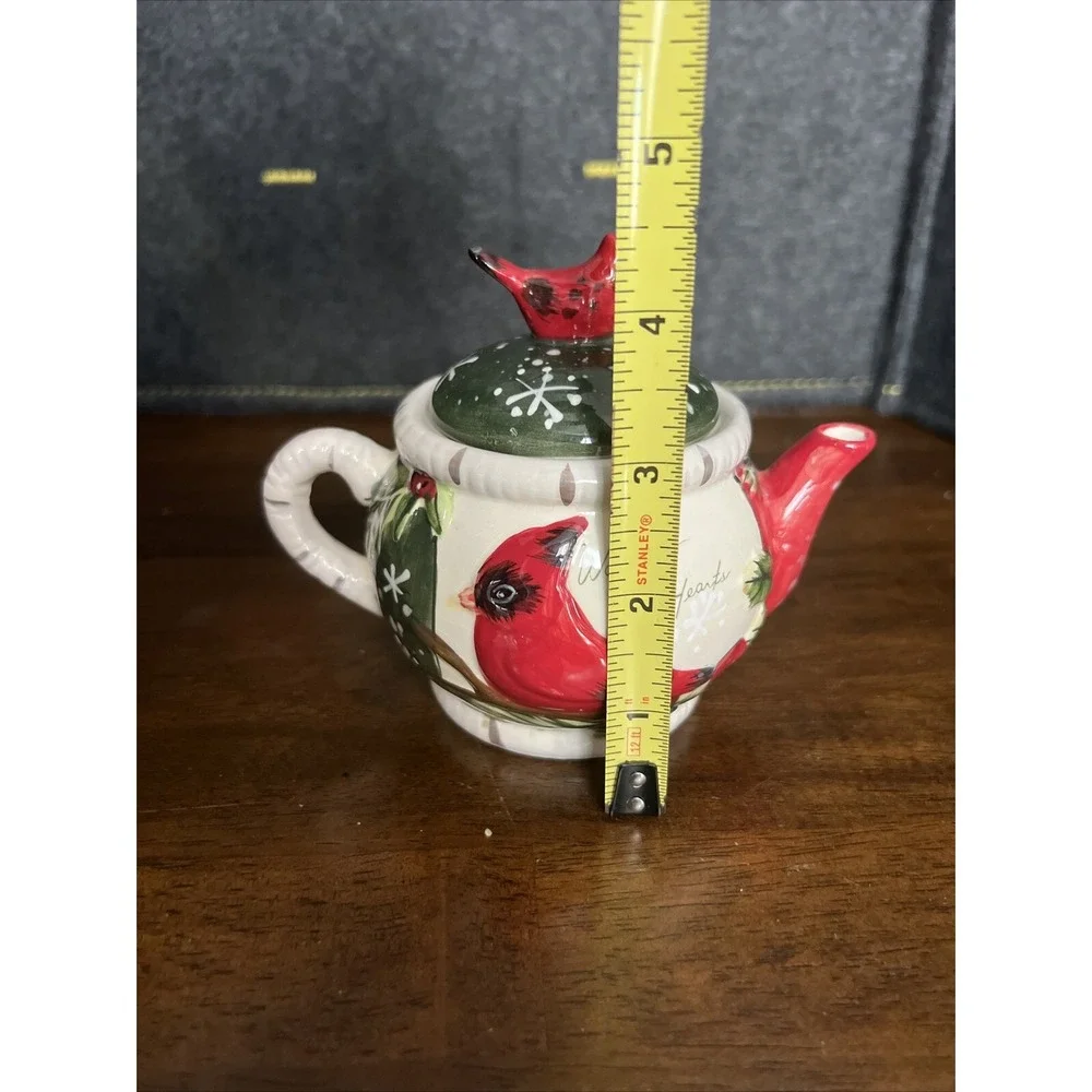 Yankee Candle RED Cardinal Bird Teapot Warm Hearts TeaLight Votive Candle Holder